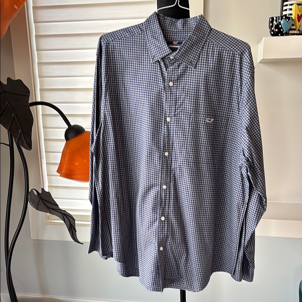 Vineyard Vines Men’s Classic Fit Trucker Navy Blue and Gray Dress Shirt